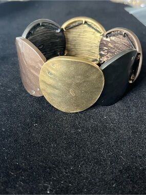 Multi-Tone Disc Stretch Bracelet — Gold, Bronze & Black